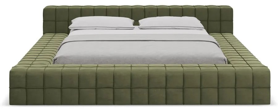 Letto matrimoniale imbottito verde con griglia 140x200 cm Akela - Makamii