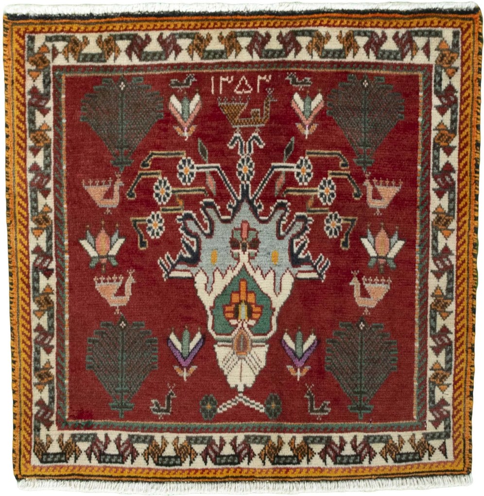 Shiraz Tappeto 60x60 Rosso (Iran) Annodato A Mano