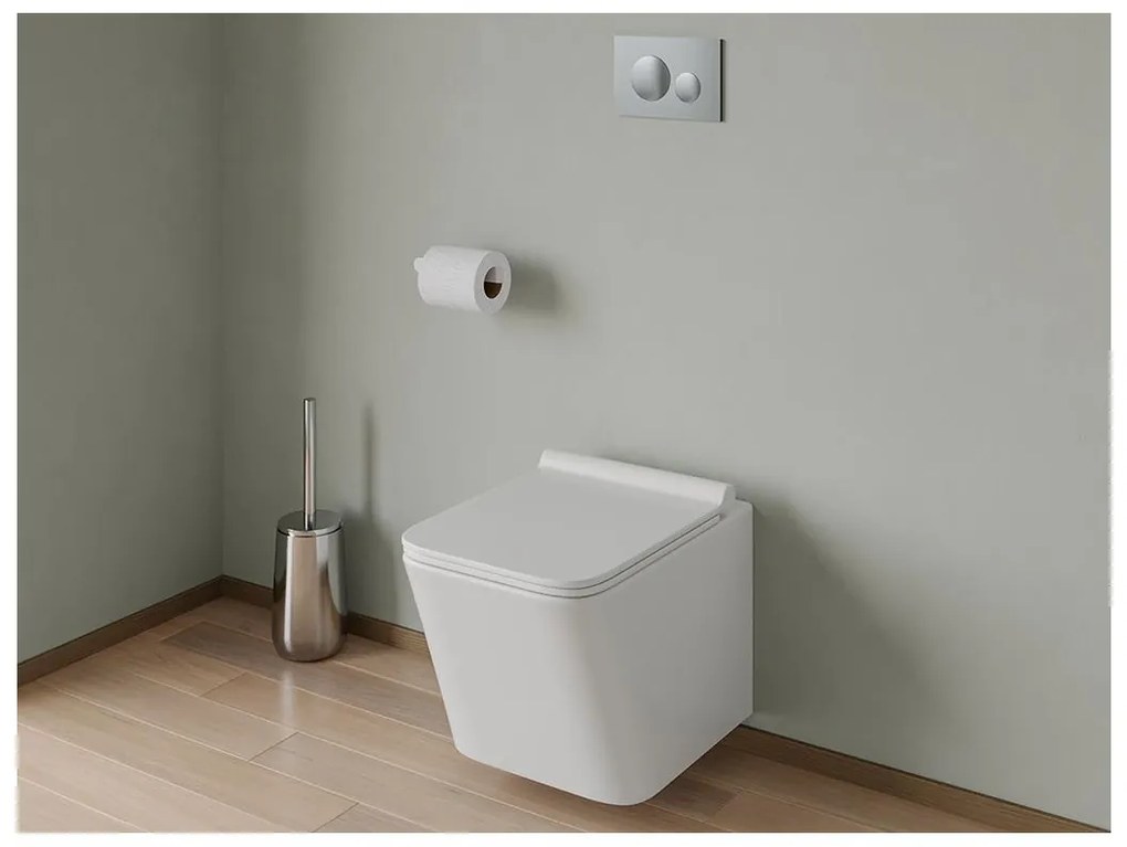 Pacchetto WC sospeso Bianco con Telaio e Piastra di attivazione cromata tonda - CLEMONA