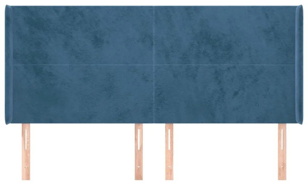 Testiera ad orecchio blu scuro 203x23x118/128 cm in velluto