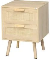 Comodino 2 Cassetti 40x40x56 cm in Legno e Rattan Naturale