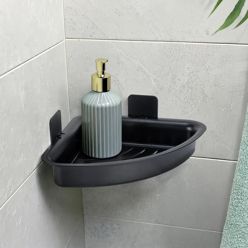 Mensola da bagno senza foratura nera in plastica Parma – Allstar