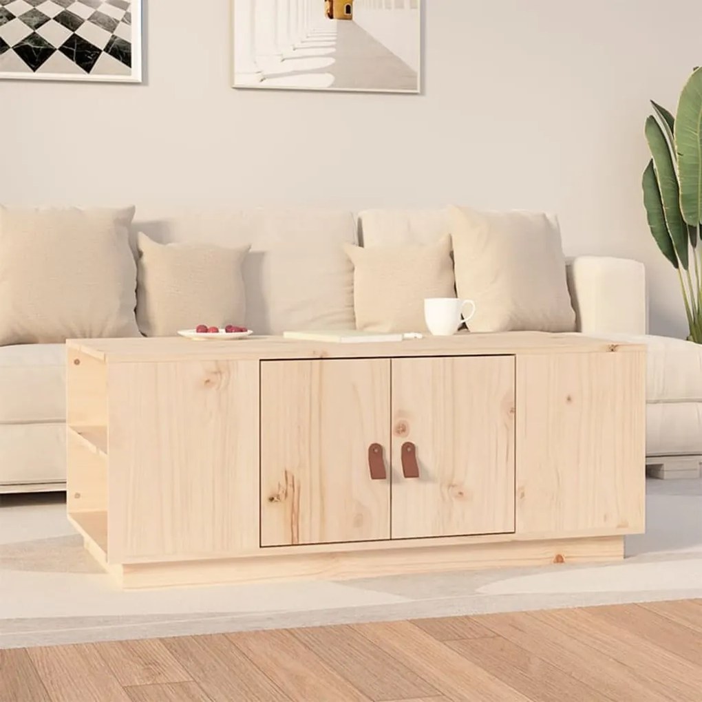 Tavolino Da Salotto 100x50x41 Cm İn Legno Massello Di Pino /
