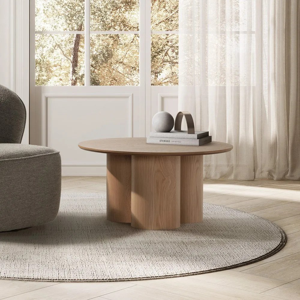 Tavolino da salotto rotondo di colore naturale con effetto rovere ø 80 cm Lua – MOME