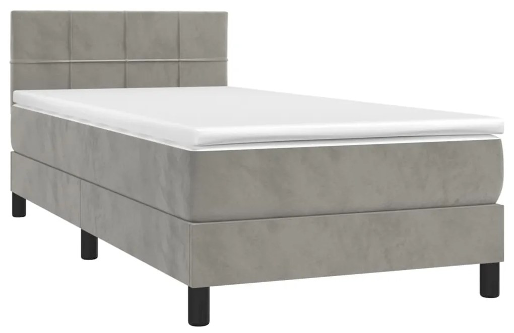 Letto a Molle Materasso e LED Grigio Chiaro 90x200 cm Velluto