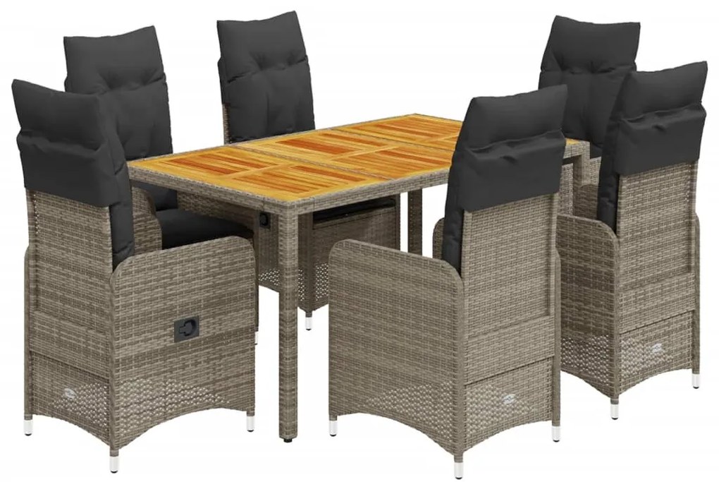 Set bistrò da giardino 7 pz con cuscini in polyrattan grigio