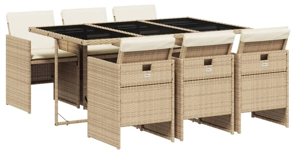 Set da pranzo da giardino 7 pz con cuscini beige in polyrattan