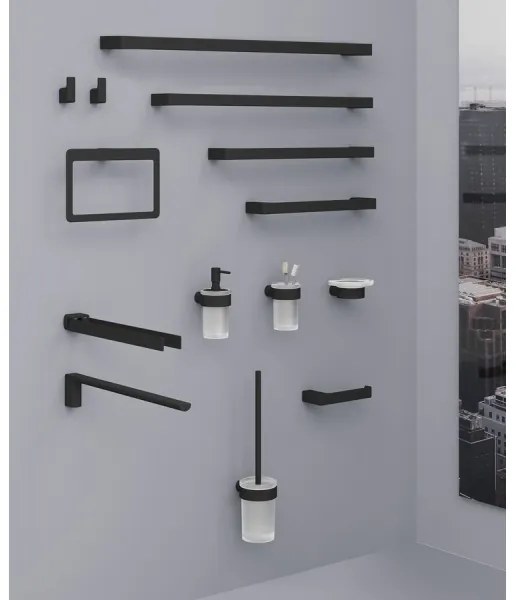 Gedy - Portasapone a parete PIRENEI, vetro opalino/nero opaco