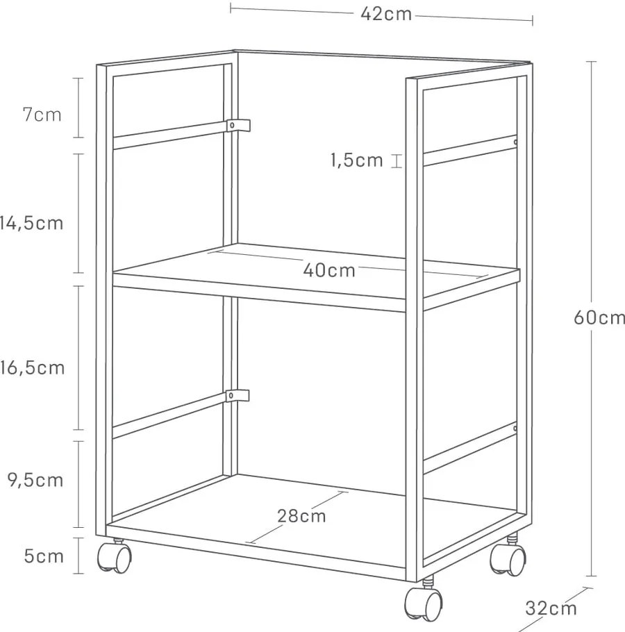 Scaffale in metallo nero con rotelle 42x60 cm Tower - YAMAZAKI