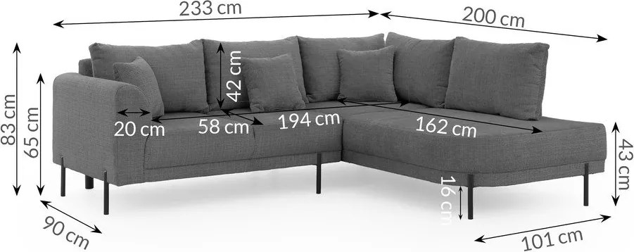 Divano angolare grigio scuro (con penisola a destra/a L) con rivestimento in ciniglia Mauris – Ropez