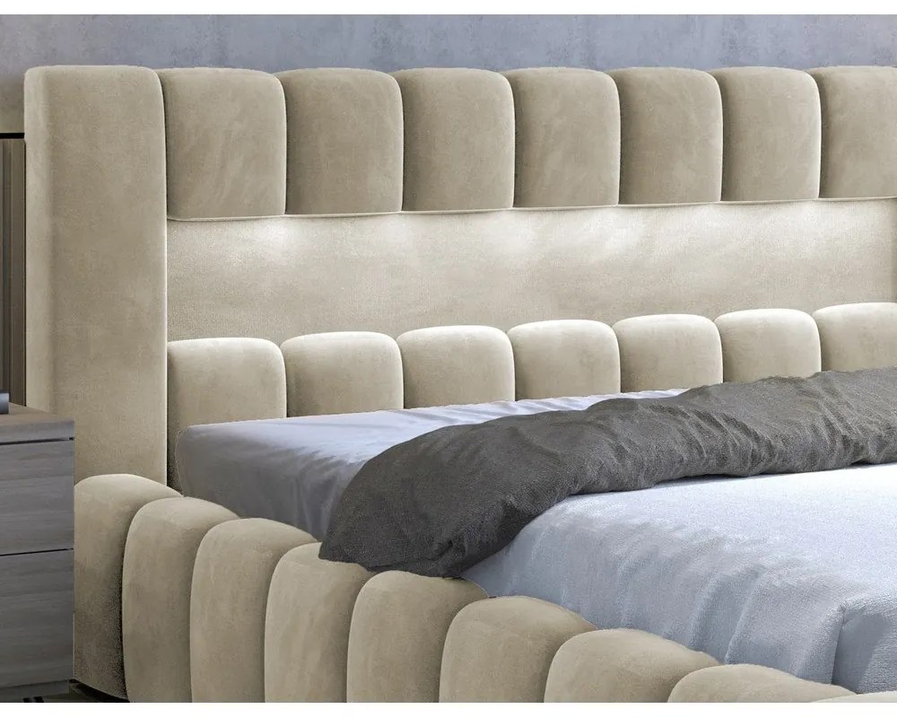 Letto matrimoniale imbottito beige con contenitore con rete inclusa 160x200 cm Lamica – ELTAP
