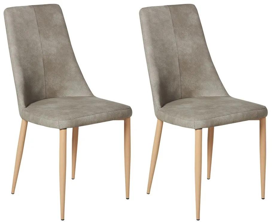 Set di 2 sedie da pranzo pelle sintetica grigio e legno chiaro CLAYTON Beliani