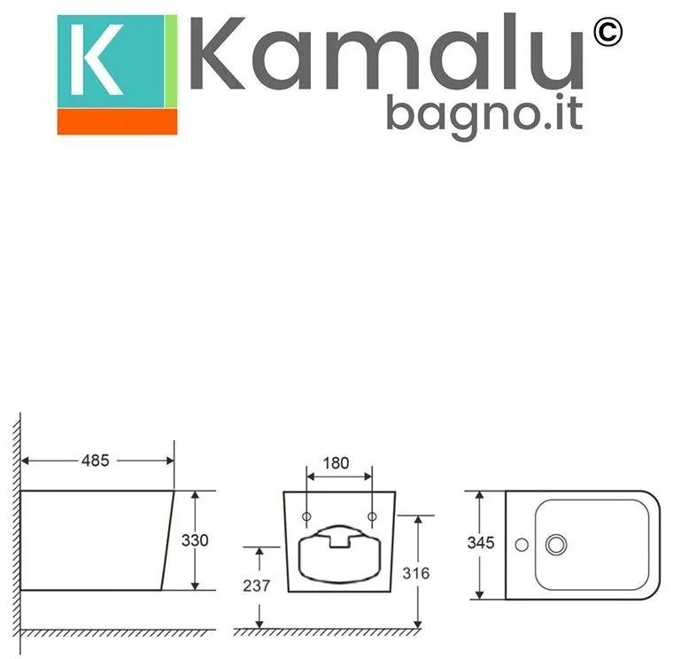 Kamalu - wc sospeso senza brida per bagni stretti modello litos-s200