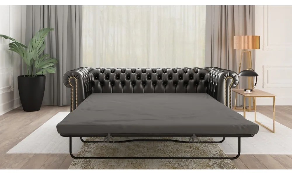 Divano letto nero in similpelle 203 cm York - Ropez