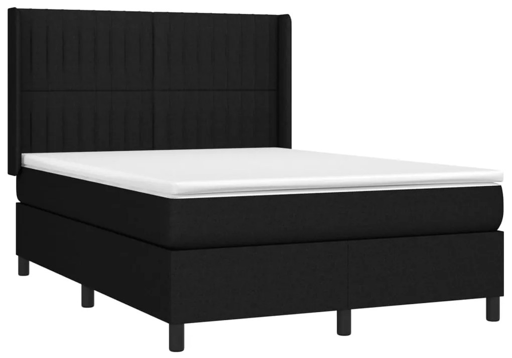 Letto a molle con materasso e led nero 140x200 cm in tessuto