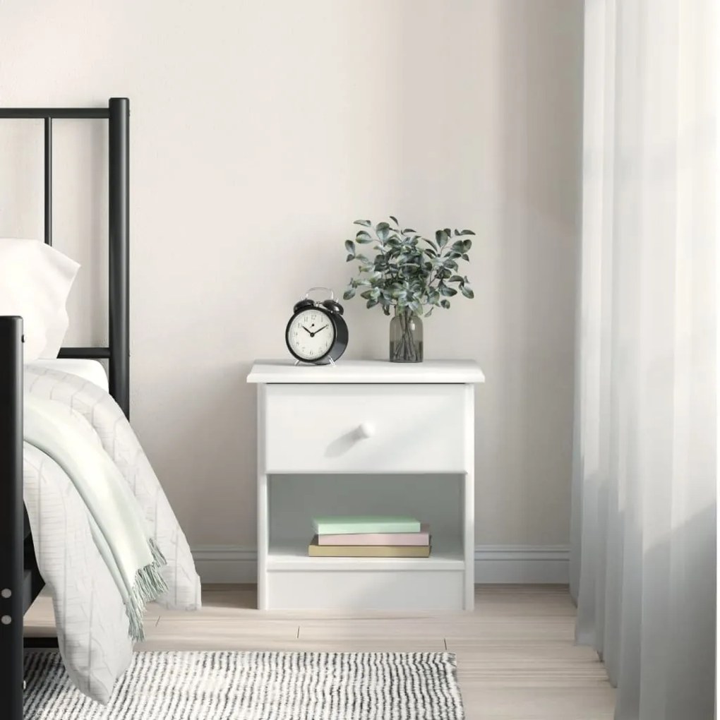 Comodino Alta Bianco 41x35x41 Cm İn Legno Massello Di Pino /