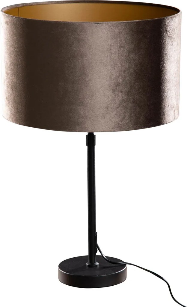 Lampada da tavolo nera con paralume in velluto marrone 35 cm - Parte