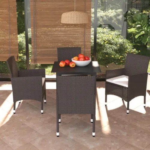 Set da Pranzo per Giardino 5 pz con Cuscini Polyrattan Marrone