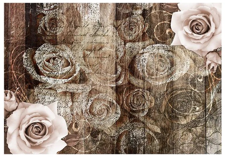 Fotomurale  Old Wood & Roses  Colore Rosa, Dimensioni e Misure 100x70