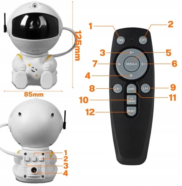 Proiettore LED RGB LED/5W/5V a forma di astronauta + telecomando