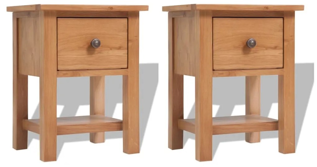 Comodini 2 Pz 36x30x47 Cm İn Legno Massello Di Rovere /