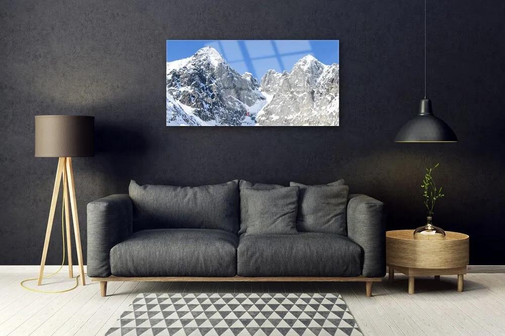 Quadro acrilico Paesaggio di neve di montagna 100x50 cm