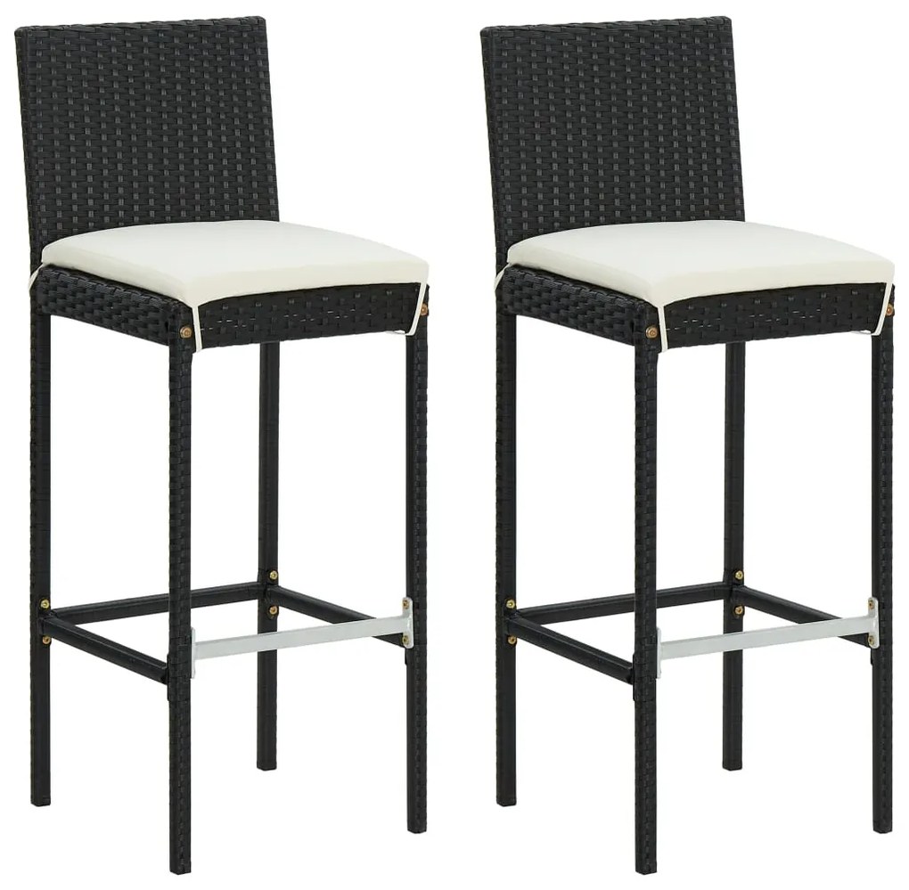 Sgabelli Da Bar Con Cuscini 2 Pz Neri İn Polyrattan /