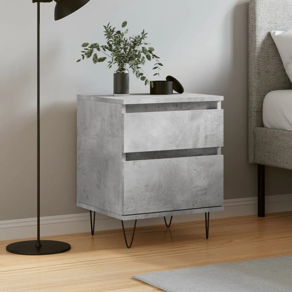 Comodino Grigio Cemento 40x35x50 Cm İn Legno Multistrato /