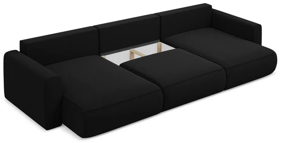 Divano angolare nero allungabile/con contenitore (a U) con rivestimento in velluto Kapua – Makamii