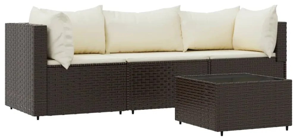 Set mobili da giardino 4 pz con cuscini in polyrattan marrone