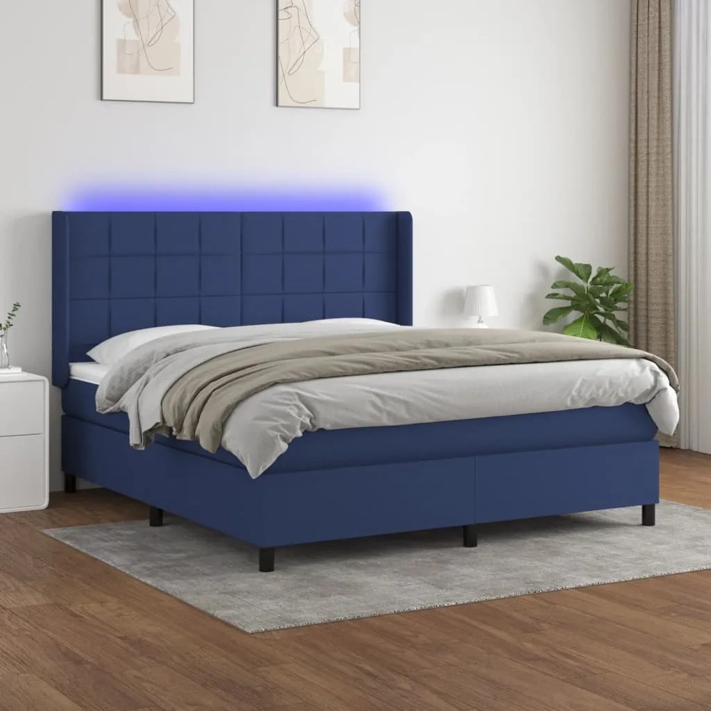 Letto a molle con materasso e led blu 180x200 cm in tessuto