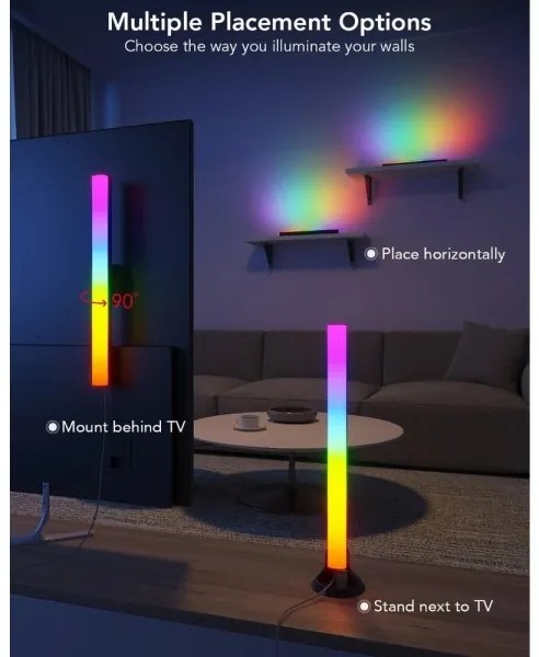 Govee - Pannello LED SMART RGBIC 38 cm per TV 43-75" - 2 pezzi Wi-Fi