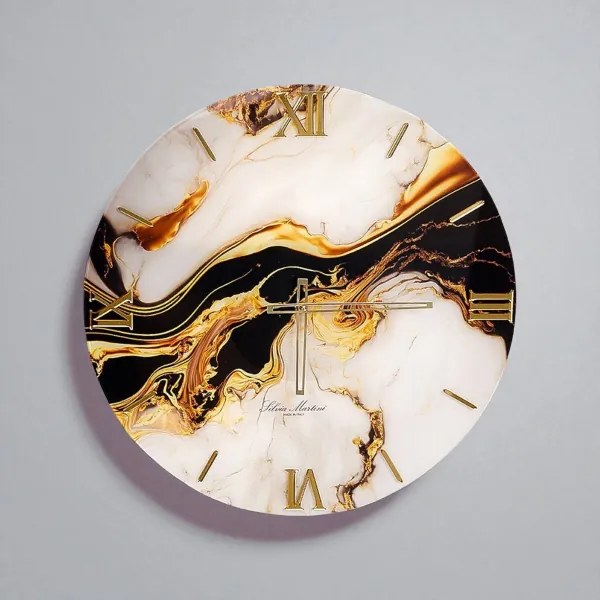 Orologio da parete in vetro temperato stampa effetto marmo oro D60 cm - BRYT
