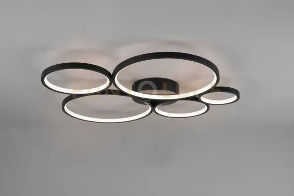 Rondo plafoniera led 49w 5800lm, 3000k 5 cerchi metallo nero opaco ...