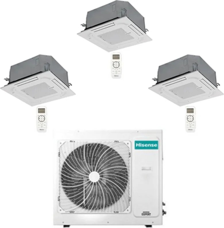 Hisense - Climatizzatore Condizionatore Cassetta 4 vie R32 Trial Split Inverter 9000 + 9000 + 9000 btu con u.e. 3AMW52U4RJC novitá Classe a++/a+