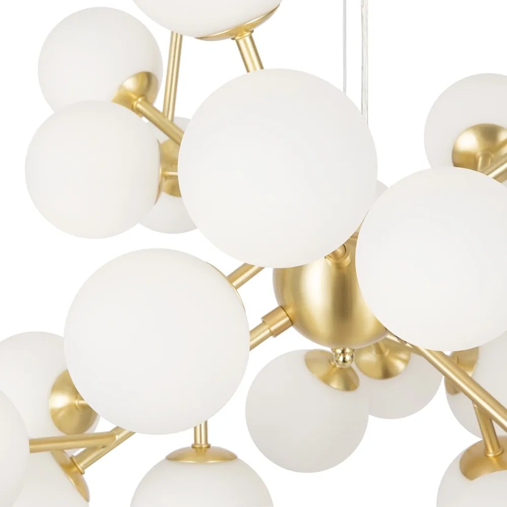 Lampadario Contemporaneo Dallas Metallo Oro 24 Luci Diffusori Bianco Opaco