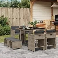 Set da Pranzo da Giardino 9 pz con Cuscini in Polyrattan Grigio 3211136