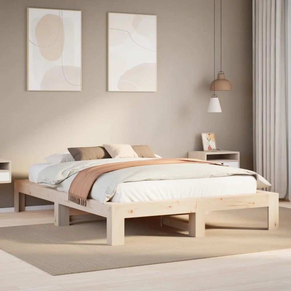 Letto Senza Materasso 140x190 Cm İn Legno Massello Di Pino /