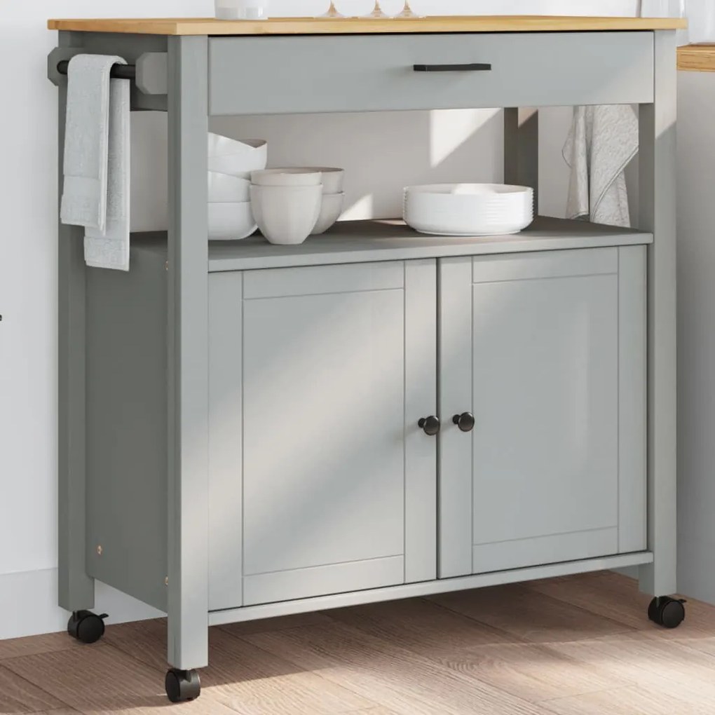 Carrello Da Cucina Monza 84x40x90 Cm İn Legno Massello Di Pino /