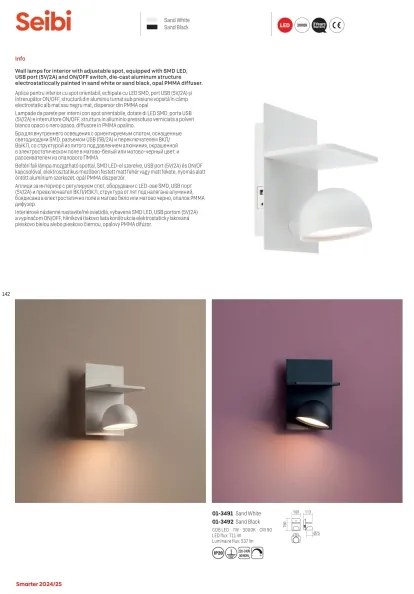 Redo 01-3491 - Luce Spot da parete a LED SEIBI LED/7W/230V USB CRI 90 nero