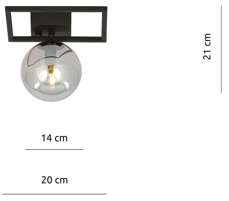 Plafoniera Moderna 1 Luce Imago 1130/1E In Acciaio Nero Vetro Fumè