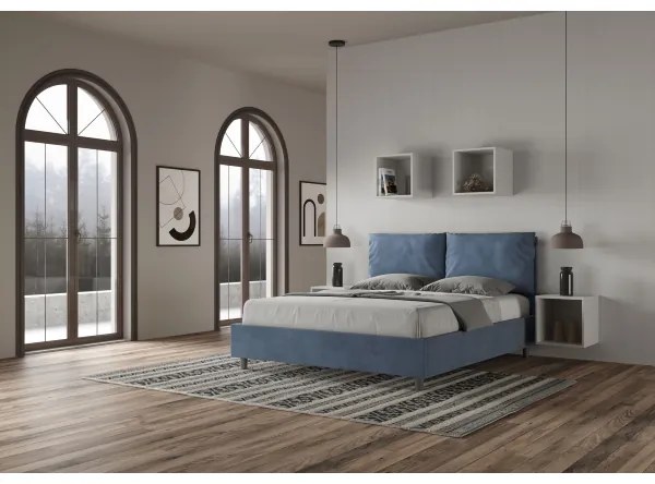 Letto contenitore da 160x200 in microfibra blu Antea