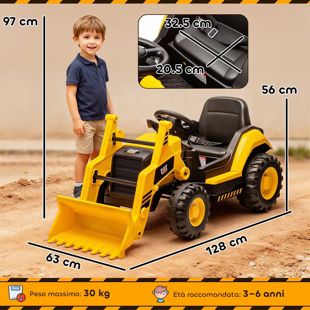 Ruspa Elettrica per Bambini 3-6 Anni Marchio Ufficiale Caterpillar 12V con Telecomando Giallo...