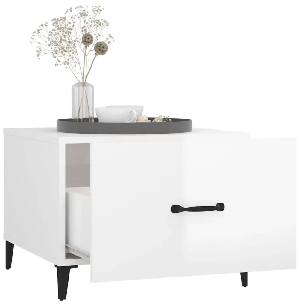Tavolini salotto gambe in metallo 2 pz bianco lucido 50x50x40cm