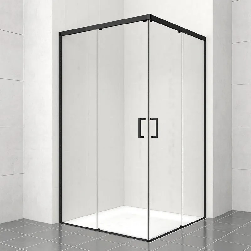 Lato per box doccia angolare scorrevole dritto H 200 x L 70 cm, sp 6 mm nero vetro senza finitura / trasparente