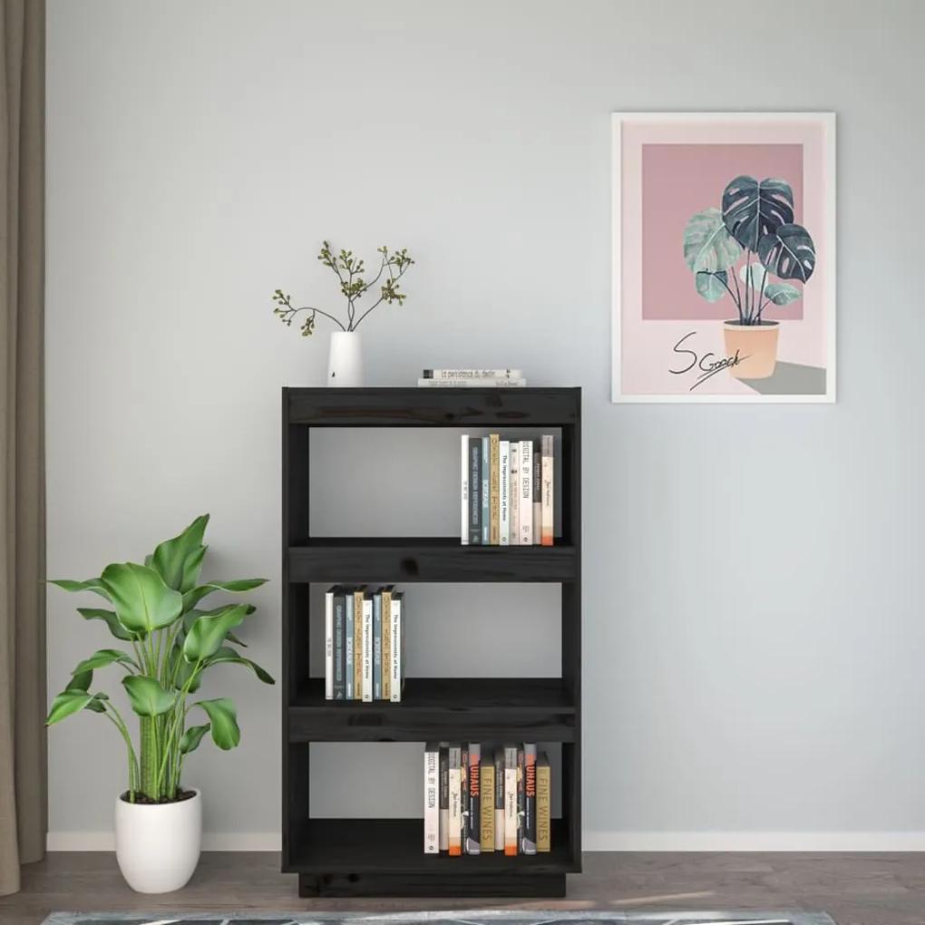 Libreria/divisorio nero 60x35x103 cm in legno massello di pino