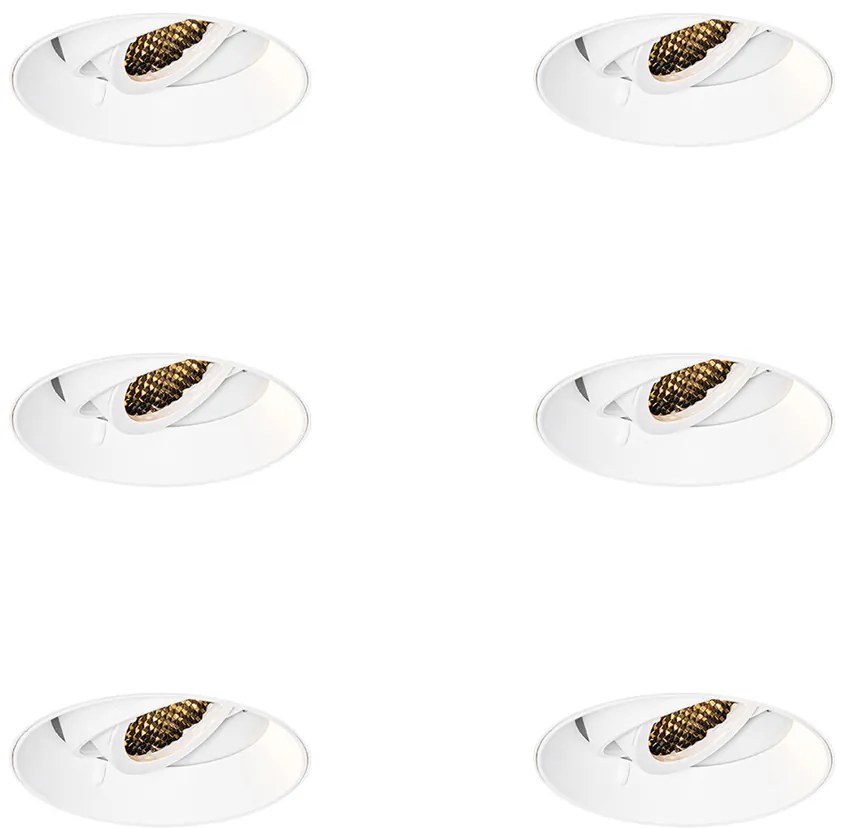 Set di 6 faretti da incasso moderni bianchi GU10 rotondi senza bordi - Oneon Honey
