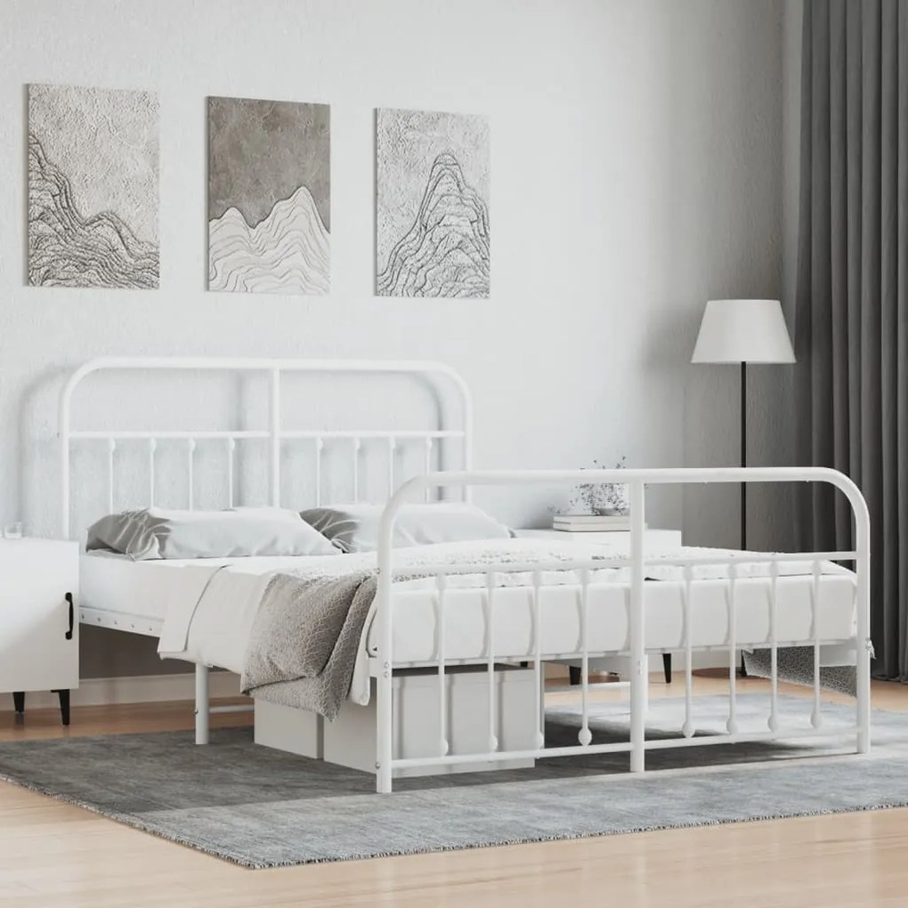 Giroletto Con Testiera E Pediera Metallo Bianco 135x190 Cm /