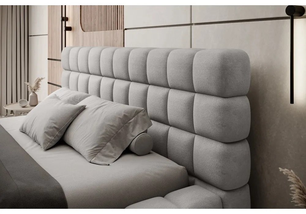 Letto matrimoniale imbottito grigio con contenitore e rete inclusi 140x200 cm Dizzle – ELTAP