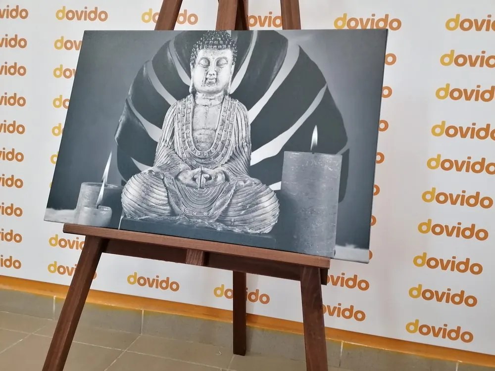 Stampa su tela – Buddha con natura morta rilassante in bianco e nero